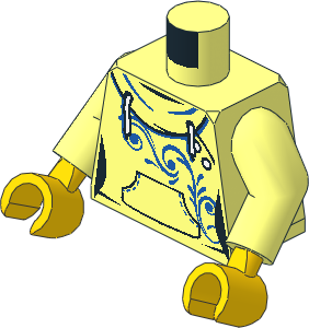 Minifig Torso with Arms and Hands with Female Hoodie with White Laces, Blue Scrollwork and Kangaroo Pocket Pattern