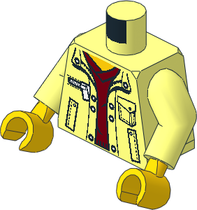 Minifig Torso with Arms and Hands with Jacket with Pockets over Dark Red V-Neck Sweater Pattern