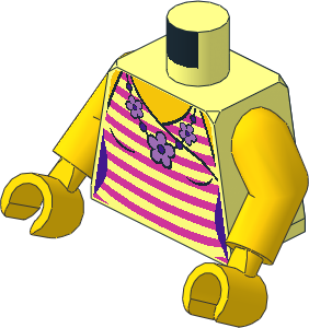 Minifig Torso with Arms and Hands with Female Top with Dark Pink Stripes and Flower Necklace Pattern
