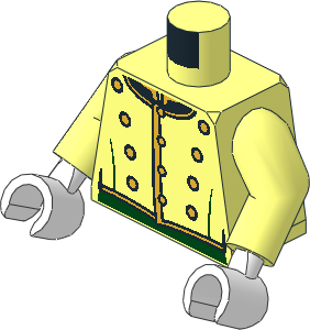 Minifig Torso with Arms and Hands with Page Suit, Gold Buttons and Dark Green Trim Pattern
