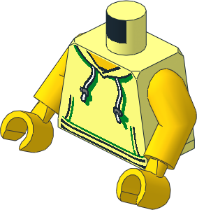 Minifig Torso with Arms and Hands with Hoodie with White Drawstrings, Silver Adjusters and Kangaroo Pockets Pattern