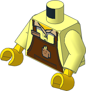 Minifig Torso with Arms and Hands with Reddish Brown Apron with Cup and Name Tag Pattern