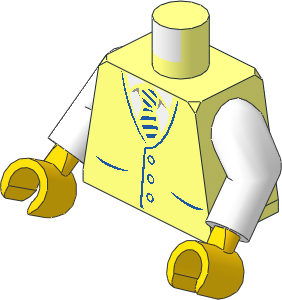 Minifig Torso with Arms and Hands with Vest with White Shirt and Blue Striped Tie and Buttons Pattern