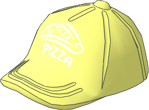 Minifig Baseball Cap with Button on Top with White Pizza Slice and "PIZZA" Pattern