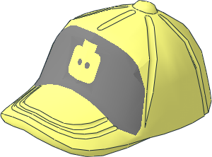 Minifig Baseball Cap with Button on Top with Minifig Head on Metallic Silver Background Pattern