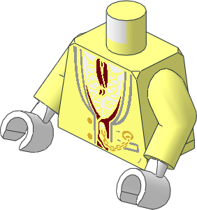 Minifig Torso with Arms and Hands with Jacket Formal, Dark Red Vest and Cravat Pattern