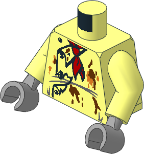 Minifig Torso with Arms and Hands with Chef Jacket, Red Scarf and Food Stains Pattern