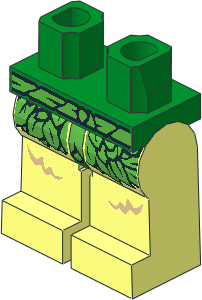 Minifig Hips and Legs with Bright Green Leaf Skirt and Tan Fur Pattern