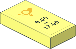 Tile  1 x  2 with Golden Post Horn and "9.00 - 17.00" Sticker