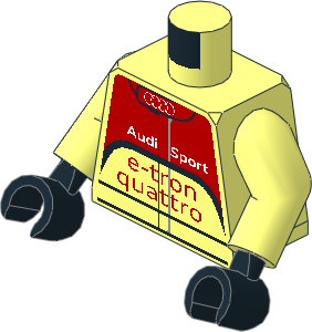 Minifig Torso with Arms and Hands with Race Suit with "Audi Sport e-tron quattro" Logos and Red and White Pattern