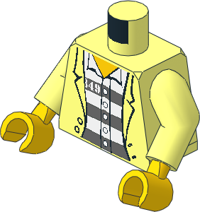 Minifig Torso with Arms and Hands with Jacket over Shirt and Prison Stripes Pattern