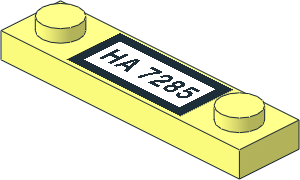 Plate  1 x  4 with Two Studs with Black "HA 7285" and Border on White Background Sticker