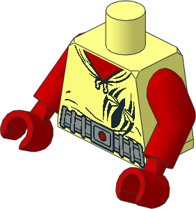Minifig Torso with Arms and Hands with Hoodie Scarlet Spider over Red Shirt and Silver Belt Pattern