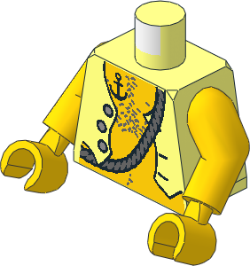Minifig Torso with Arms and Hands with Pirate Vest over Yellow Skin, Anchor Tattoo, Rope on Back Pattern