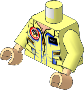Minifig Torso with Arms and Hands with Female Jumpsuit with Zipper with 'SALLY' Name Tag Pattern