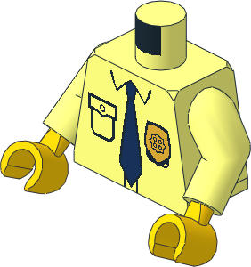 Minifig Torso with Arms and Hands with Shirt, Badge, Blue Tie, "POLICE" Back Pattern