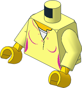 Minifig Torso with Arms and Hands with Female Top with Yellow Neck and White Undershirt Pattern