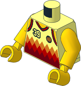 Minifig Torso with Arms and Hands with Sports Tank Top with "39", Orange Basketball and Orange and Red Diamonds Pattern