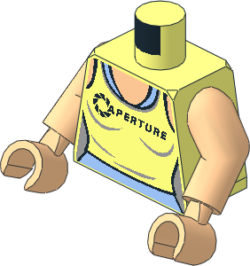 Minifig Torso with Arms and Hands with Female Tank Top with "APERTURE" over Bright Light Blue Tank Top Pattern