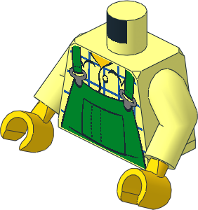 Minifig Torso with Arms and Hands with Green Overall and Blue Checkered Shirt Pattern