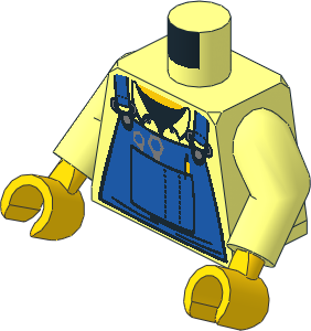 Minifig Torso with Arms and Hands with T-Shirt, Blue Dungarees and Tools Pattern