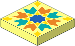 Tile  2 x  2 with Orange and Dark Turquoise Chevrons, Yellow Diamonds and Blue Star Pattern