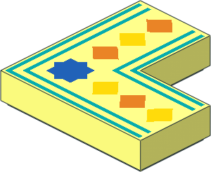 Tile  2 x  2 Corner with Orange and Yellow Diamonds, Blue Star and Dark Turquoise Lines Pattern