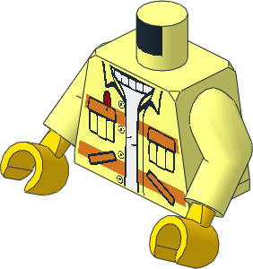 Minifig Torso with Arms and Hands with Diagonal Lower Pockets, Pen, Sweater and Orange Stripes Pattern