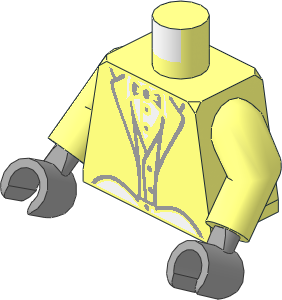 Minifig Torso with Arms and Hands with Tailcoat and Formal Vest, White Shirt and Grey Bow Tie Pattern