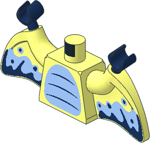 Minifig Torso with Pterodactyl Wing Arms with Bright Light Blue and Dark Blue Stipes and Splotches and Dark Blue Hands Pattern