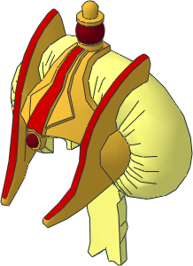 Minifig Hair Bun with Braid and Gold Hood with Royal Insignia Pattern