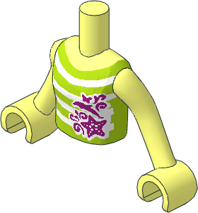 Figure Friends Girl Torso with Arms with Lime Vest Top with White Stripes, Magenta Dolphin and Starfish Pattern