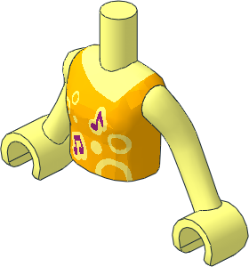 Figure Friends Girl Torso with Arms with Bright Light Orange Top with Music Notes and Circles Pattern