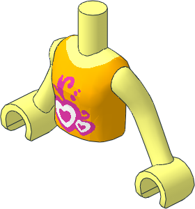 Figure Friends Girl Torso with Arms with Bright Light Orange Vest Top with Hearts Pattern