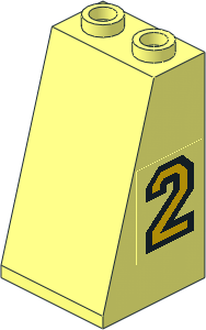 Slope Brick 75  2 x  2 x  3 with Hollow Studs with Black Outlined Yellow "2" Left Sticker