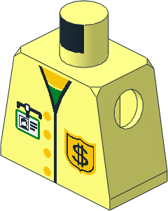 Minifig Torso with Vest with Buttons, ID Badge and Dollar Sign Badge Pattern