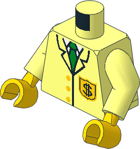 Minifig Torso with Arms and Hands with Jacket with Tie and Dollar Sign Badge Pattern
