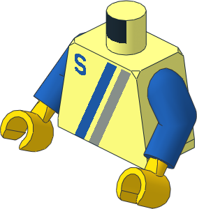 Minifig Torso with Arms and Hands with "S" Logo Grey / Blue Pattern