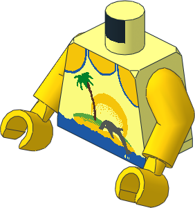 Minifig Torso with Arms and Hands with Palm Tree and Dolphin Pattern