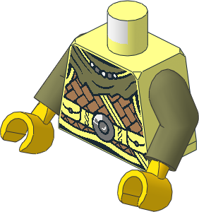 Minifig Torso with Arms and Hands with Viking Armour, Medium Nougat Leather, Olive Green Cloak, Necklace and Belt with Silver Disk Pattern