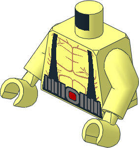 Minifig Torso with Arms and Hands with Black Suspenders, Silver Belt, Muscles Outline and Lime Hoses Pattern