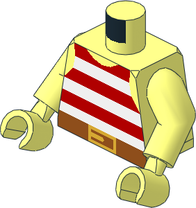 Minifig Torso with Arms and Hands with Pirate Stripes Red/White Pattern