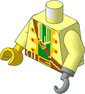 Minifig Torso with Arms, Right Hand and Left Hook Hand with Pirate Captain Pattern