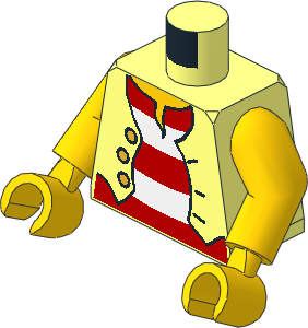 Minifig Torso with Arms and Hands with Pirate Vest with 3 Gold Buttons over Red and White Striped Shirt Pattern