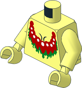 Minifig Torso with Arms and Hands with Red, Green and White Floral Necklace and Black Cleavage Pattern