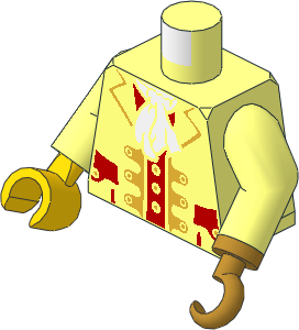 Minifig Torso with Arms, Right Hand and Left Hook Hand with Pirate Captain and White Ascot Pattern