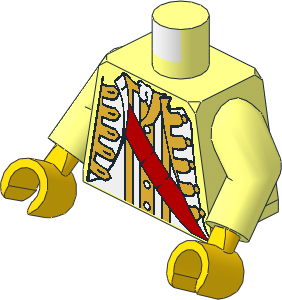 Minifig Torso with Arms and Hands with Jacket with Metallic Gold Trim and Red Sash Pattern