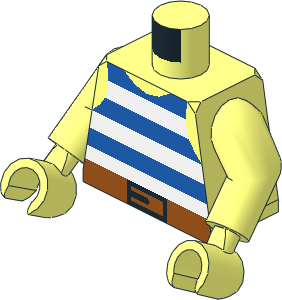 Minifig Torso with Arms and Hands with Pirate Stripes Blue/White and Black Buckle Pattern