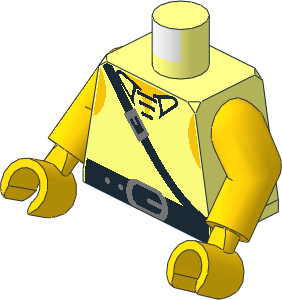 Minifig Torso with Arms and Hands with T-Shirt and Black Crossbelt, Silver Rounded Buckle Pattern