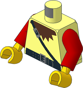 Minifig Torso with Arms and Hands with Brown Collar, Black Crossbelt, Silver Square Buckles Pattern